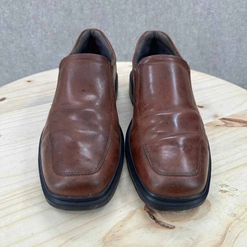 ECCO Loafers Mens 13-13.5 Brown Leather Slip On Bicycle Toe Dress Shoes